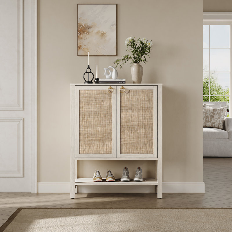 Pomodoro Boho Shoe Cabinet with Adjustable Shelves, White Cream Oak, Individual