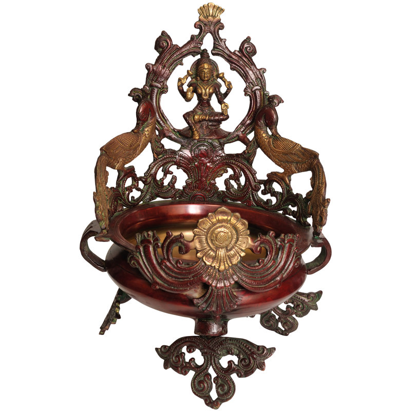 Déesse Lakshmi Urli avec paire de paons