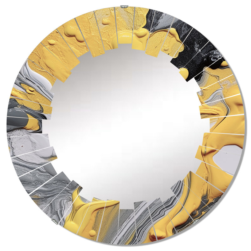 Miroir mural jaune, gris, gris et gris, 32 po x 32 po