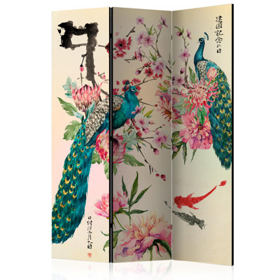 Gylys 135cm W x 172cm H 3 - Panel Solid Wood Folding Room Divider