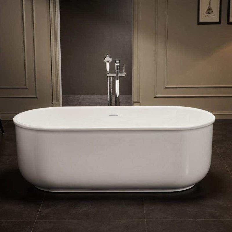 67'' x 31.5'' Freestanding Soaking Acrylic Bathtub, White/Rose Gold Drain