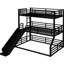 Lit superposé triple en métal noir superposé au-dessus d'un lit double, peu encombrant, coulissant, réduit le bruit, pour les chambres d'amis miniatures avec cadre robuste, espaces communs-126005507