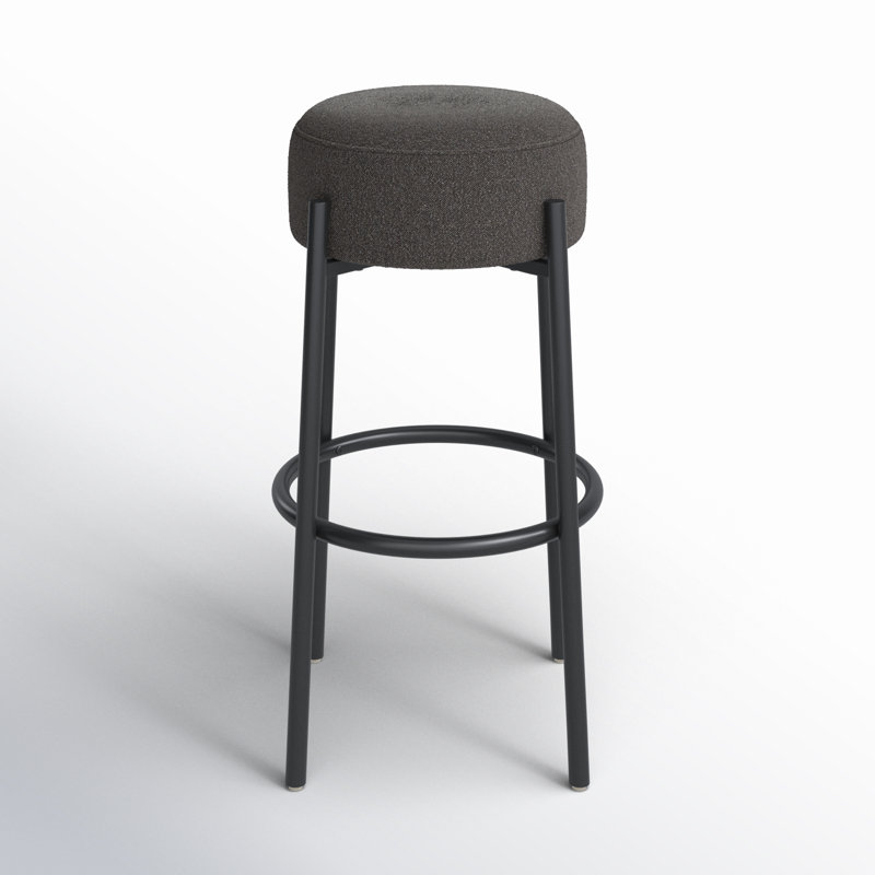 Colombe Upholstered Stool with Metal Frame, Bar Stool (30" Seat Height), Boucle-Charcoal