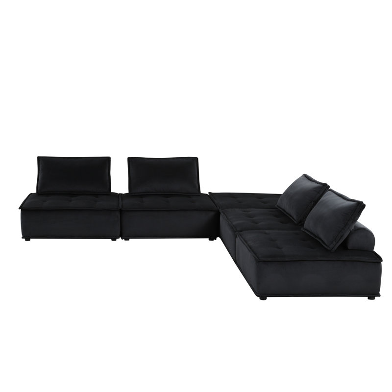 Canapé modulaire 120 po en velours noir avec dossier 120 po, hauteur des pieds 2 po, profondeur du produit 81,31 po