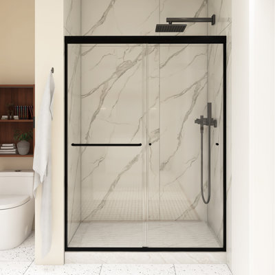 54 po X P 72 po H Double porte de douche coulissante avec cadre noir mat