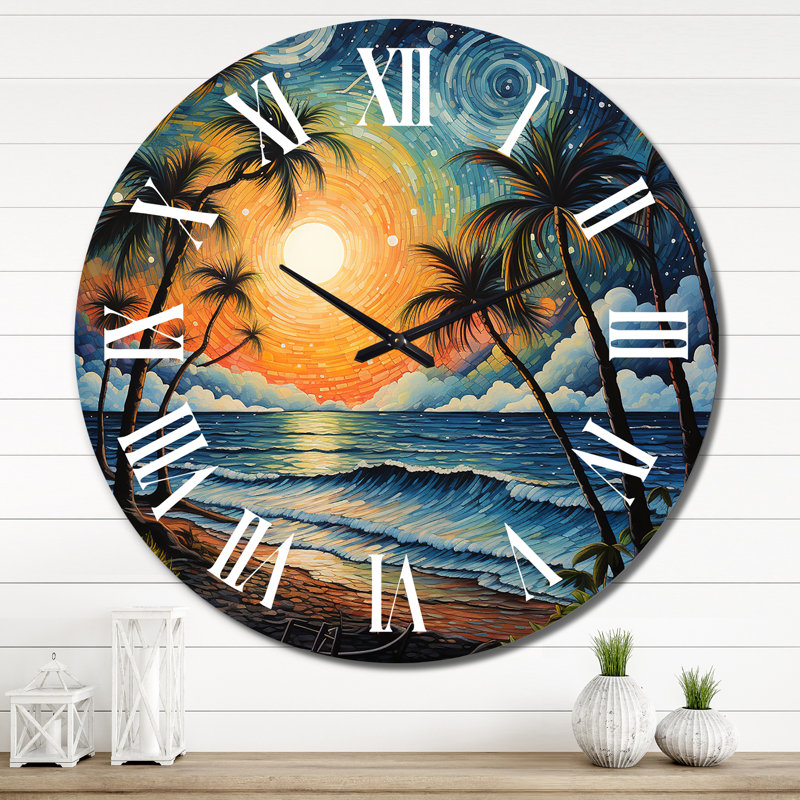 Horloge murale en métal Beach Tropical Vibes Pointillism I, Très grand