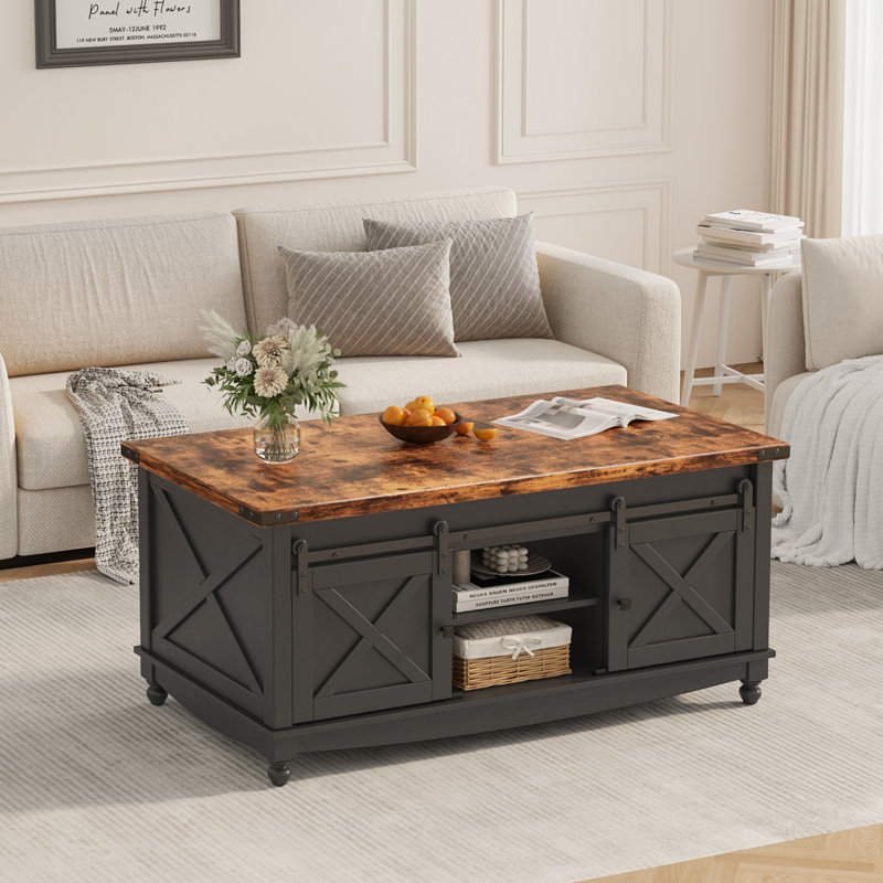 Table basse Givens Farmhouse, Brun rustique / noir