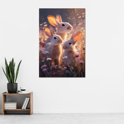 Décoration murale en toile de grand lapin Timuba, reproduction d'art sur toile, Printemps de lapin, impression sur toile encadrée 28 po x 40 po