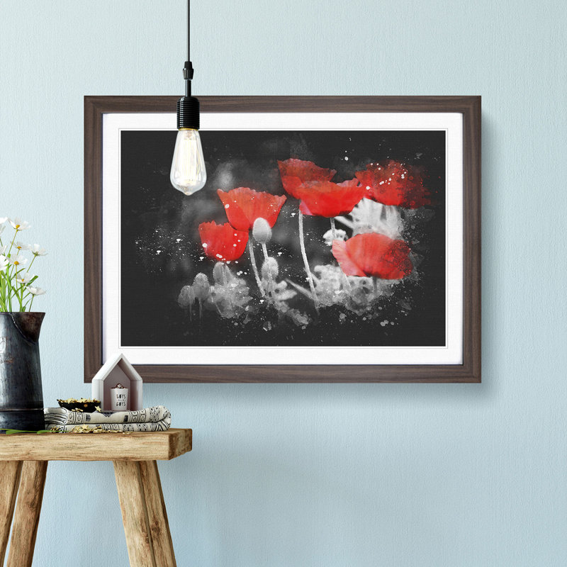 Red Poppy Field - Picture Frame Graphic Art Print, Walnut Framed, 45cm H x 63cm W x 2cm D