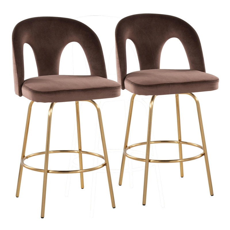 Tabouret de comptoir Ava, Doré, Velours espresso