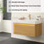 Meuble-lavabo flottant ultra-mince en contreplaqué flottant pré-assemblé avec plateau en pierre frittée blanc de Carrare, lavabo encastré en céramique et capteur de lumière, grain de bois clair