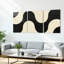 Ensemble de 3 tableaux sur toile à motif ondulé abstrait noir et crème-762005641