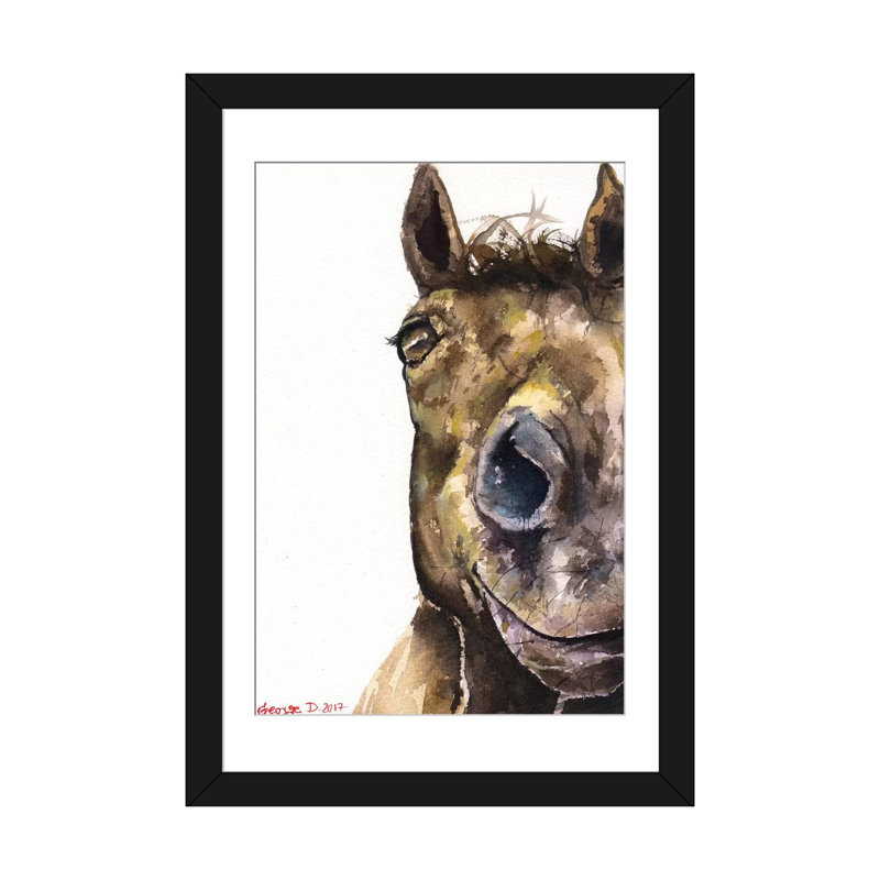 Cheval par George Dyachenko - impression sur toile tendue, H 24 po x l 16 po x P 1 po, Papier d'art encadré noir, Blanc