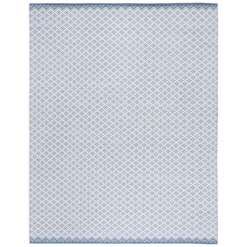 Dejon Hand Woven Wool/Cotton Geometric Rug in Blue/Ivory, Rectangle 8' x 10'