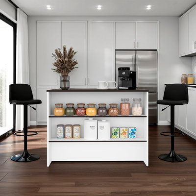 Îlot de cuisine moderne Wrought Studio™ de 120 cm avec comptoir et étagères de rangement à 2 niveaux
