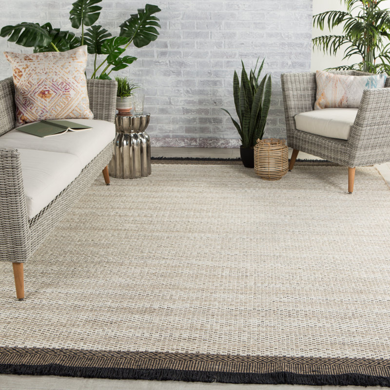 Tapis blanc / noir en jute tissé à la main Coshointon, Rectangle de 5 pi x 8 pi