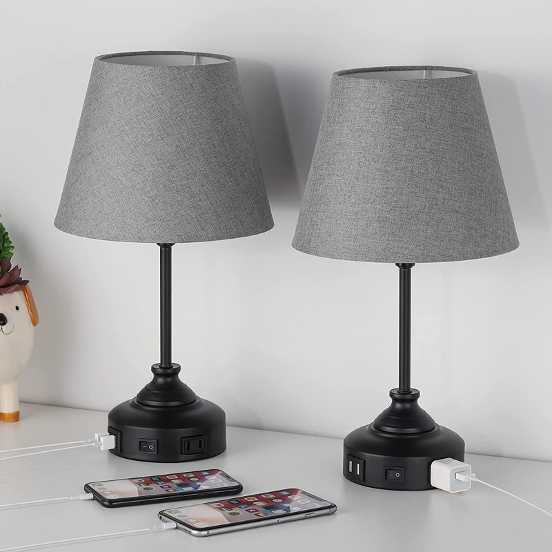 Jhovanni Metal USB Table Lamp, Gray