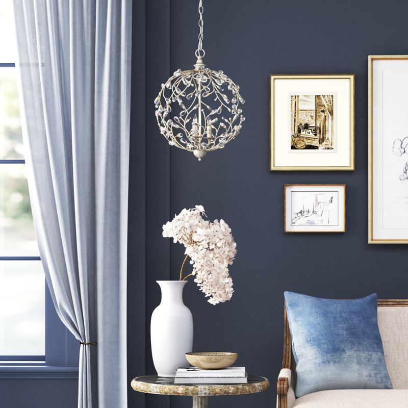 Crystal Bud 3 - Light Chandelier, Silver Granello