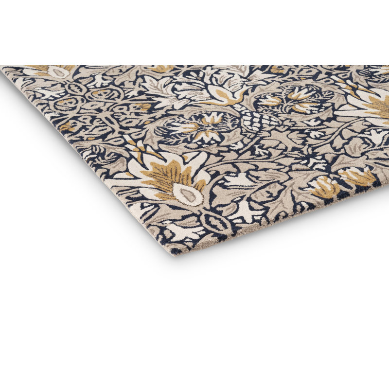 Morris Hand Tufted Wool Floral Area Rug in Blue, Rectangle 6'7" x 9'2"