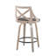 Tabouret de comptoir à hauteur fixe avec pivot en bois gris clair et similicuir gris avec repose-pieds rond en métal noir - ensemble de 2