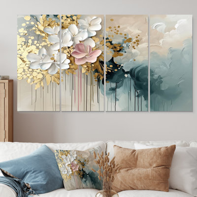 «Gold Floral Brushstroke», ensemble de décoration murale fleurs abstraites