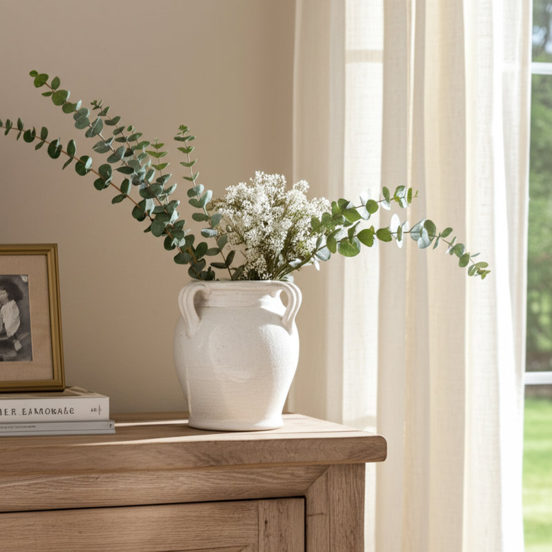 Ceramic/Porcelain Table Vase, 9" H x 8" W x 8" D, Glossy White