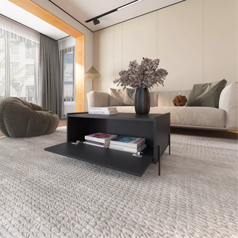 Coffee Table With Flip-Down Door, Black