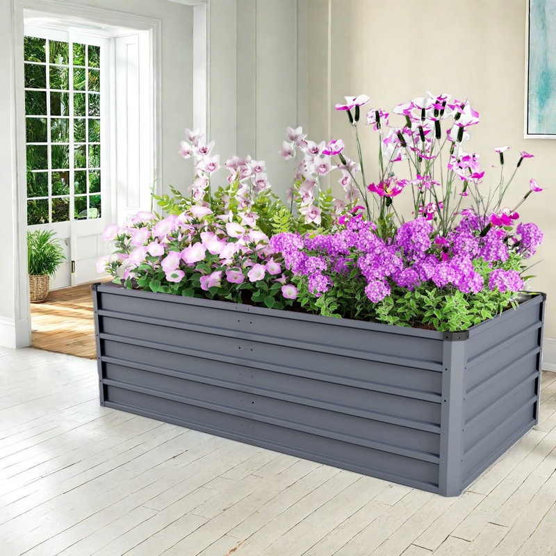 Large Steel Planters 2 Pack 6x3x2 Ft, Modern Grey Outdoor Raised Beds