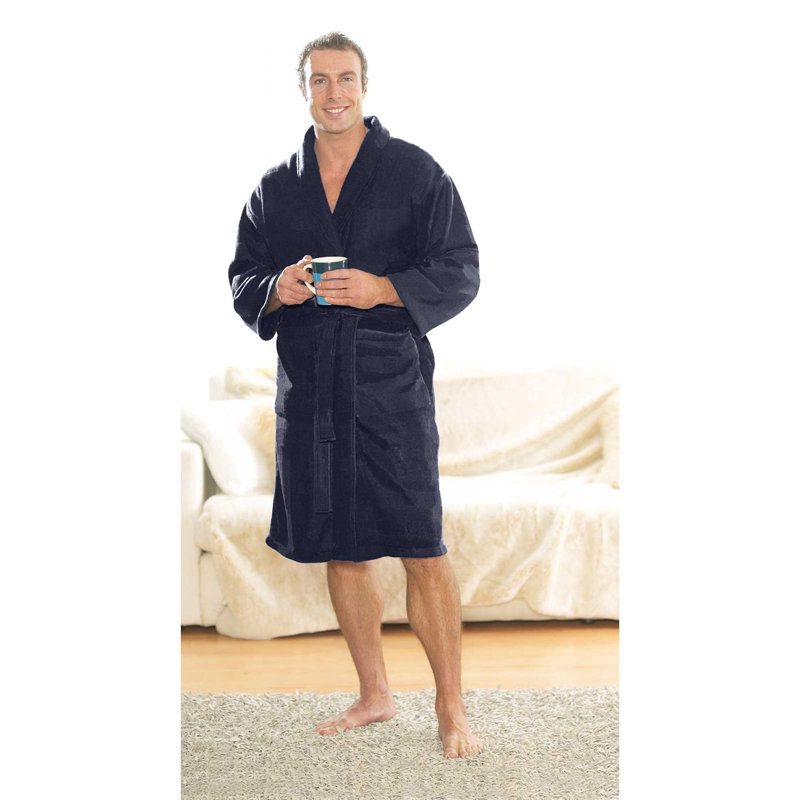 Above Knee Bathrobe with Pockets, L, Blue