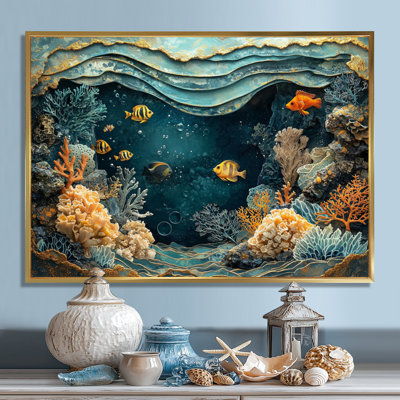 Aquarium Fish And Amphibian Above A Coral I - coral Wall Art