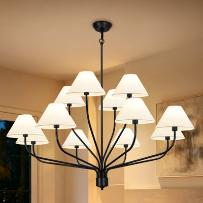 12-Light Traditional Chandelier Dimmable Modern Chandelier With Fabric Shades for Living Room
