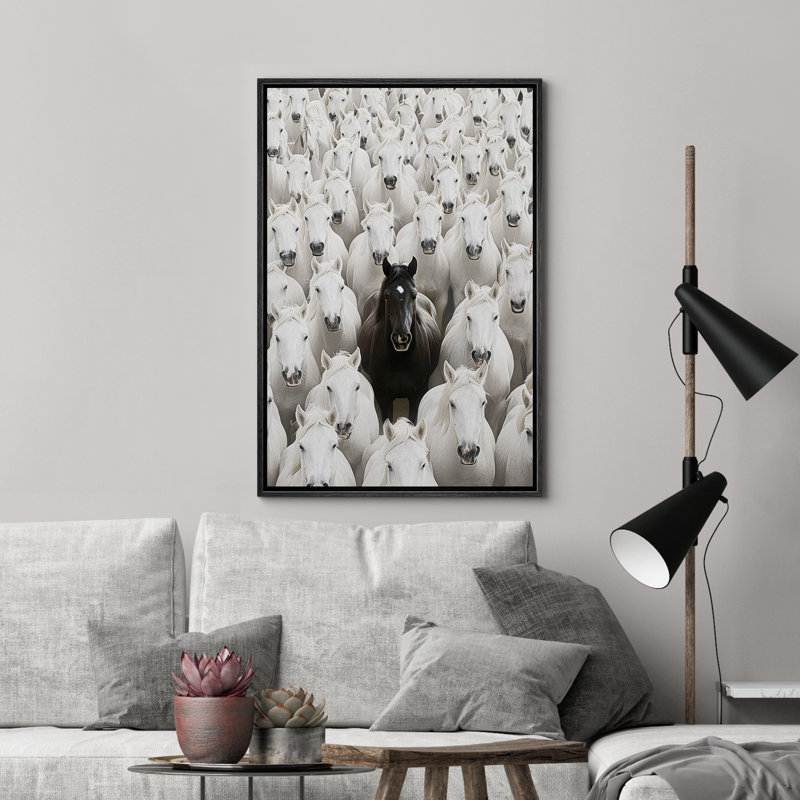 «Black Horse In The White Horse Herds», reproduction d'art sur toile encadrée, Noir, noir, noir, noir, H 24 po x l 16 po