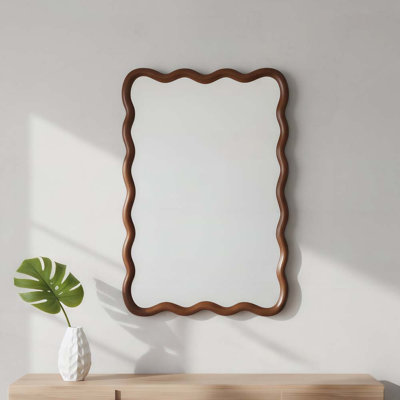 Wavy Rectangle Solid Wood Frame Decorative Mirror