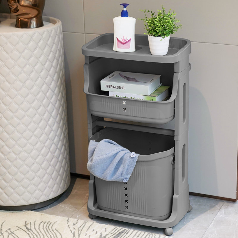 Plastic Two Tier Laundry Basket, Gray