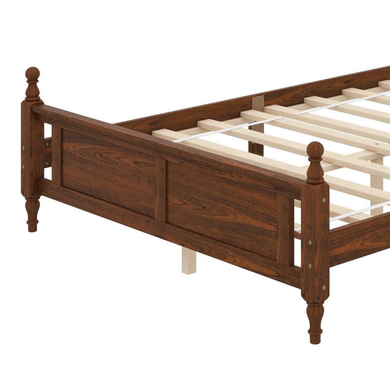 Grand lit en bois de pin avec tête de lit tapissier et pied de lit à panneau