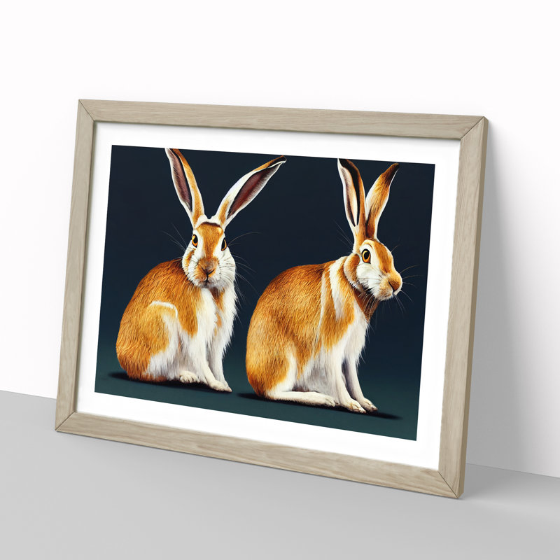 Two Hares - Framed Print, 25cm H x 34cm W x 2cm D, Oak