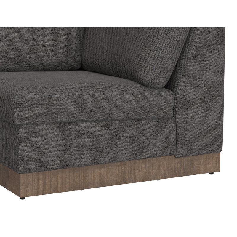 Base et cadre en bois, coin carré, Polyester gris foncé