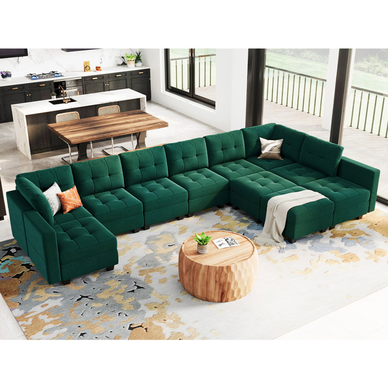 Soneson Upholstered Sectional Reversible, Green Velvet
