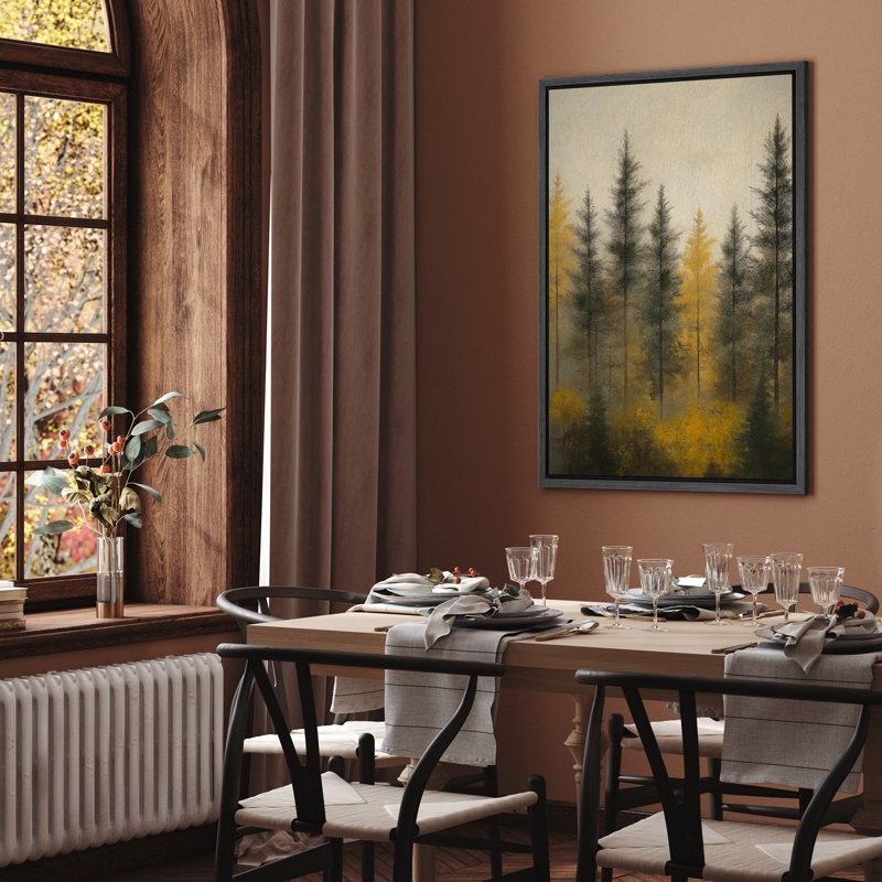 «Misty Pine Forest», reproduction d'art sur toile - décor rustique pour salon ou cabane, H 36 po x l 24 po, Noir
