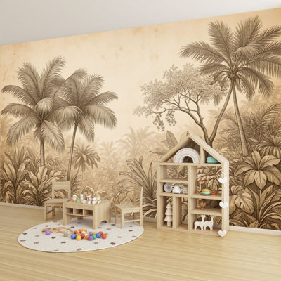 Peel and Stick Wallpaper Vintage Tropical Jungle Palm Trees Foliage Wall Murals 100"H x 144"W Removable PVC Wall Paper Self-Adhesive Wall Decor for Bedroom Living Room Home Office