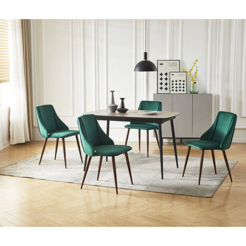 Bayley Modern Green Velvet Dining Accent Chairs with Metal Legs Set of 4