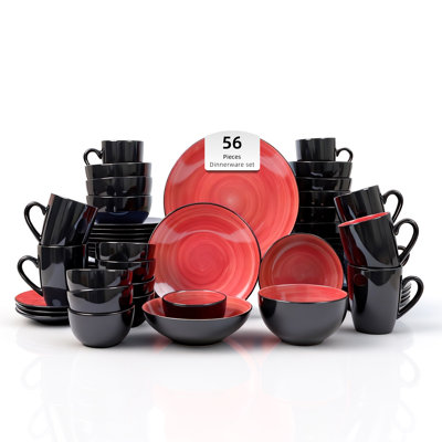 HomeVSS Sonoma Hand-Painted Swirl Glossy Stoneware 56-Piece Dinnerware Set, Service for 8