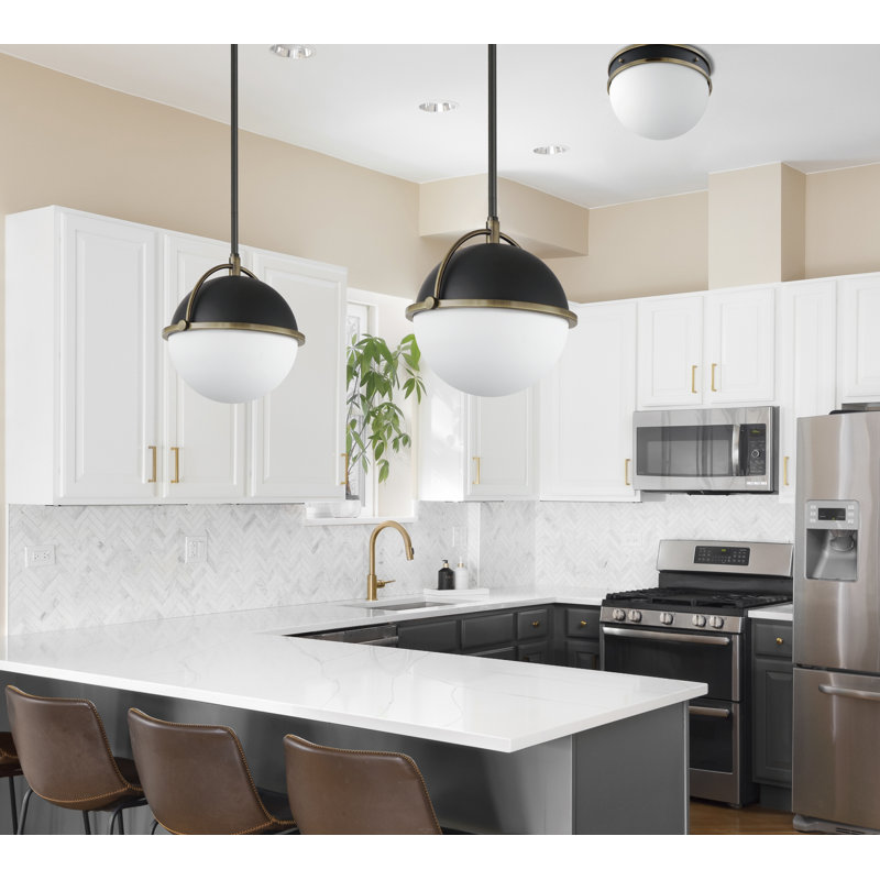 Duke 1 - Light Unique/Statement Pendant, Black/Weathered Brass, 11.25" H x 11.5" W x 11.5" D