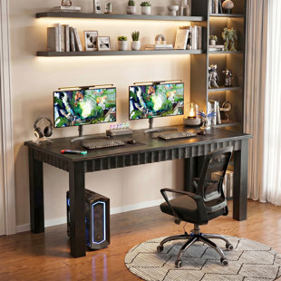 63-Inch Solid Wood Computer Desk, Large Home Office Desk with Sturdy Wooden Legs, Rustic Computer Office Table for Writing, Reading, Study, Brown