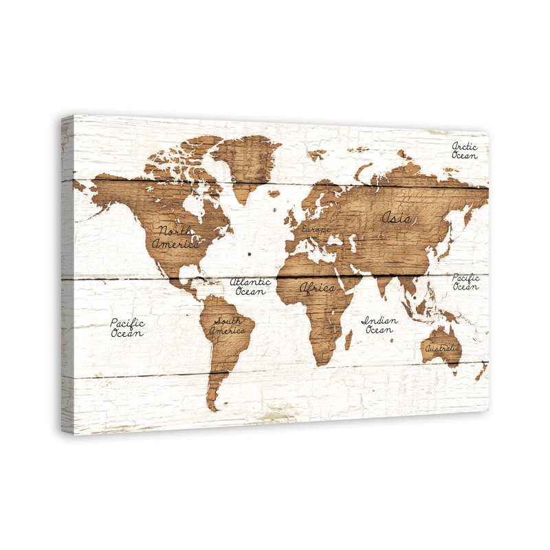 " Distressed World Map ", 24" H x 36" W, Wrapped Canvas