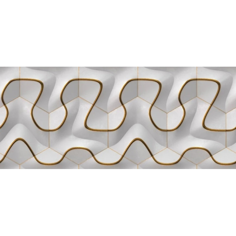Papier peint géométrique 3D Wave Curve - Motif de boucles modernes sur fond blanc, 105.96" L x 138" W