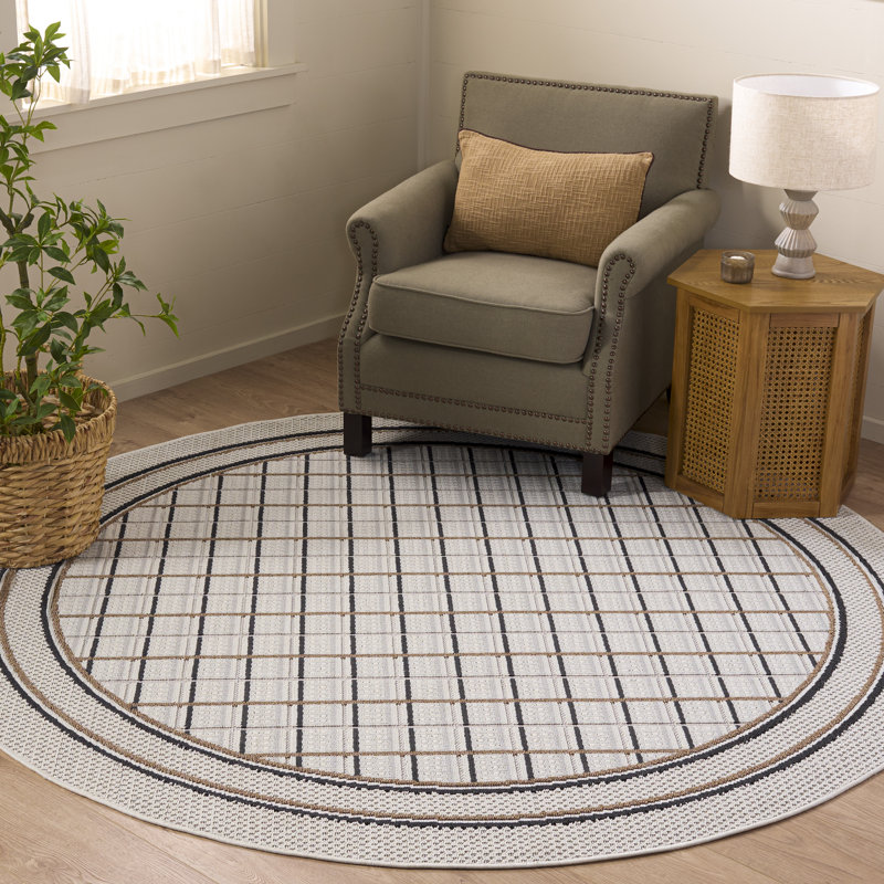 Veranda Performance Plaid Indoor Rug, Round 6'7"