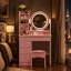 Ensemble coiffeuse de 80 cm de large avec miroir lumineux DEL tricolore, 5 tiroirs et tabouret rembourré-2061517566