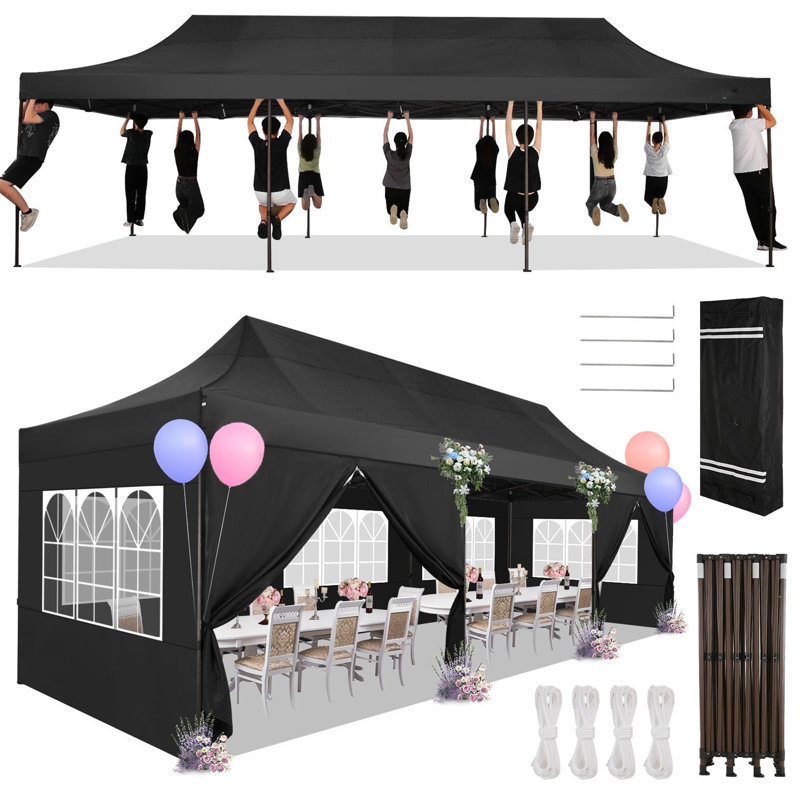 10×30 FT Pop Up Heavy Duty Party Tent with Walls Canopy Commercial Tent with Metal Frame, Black