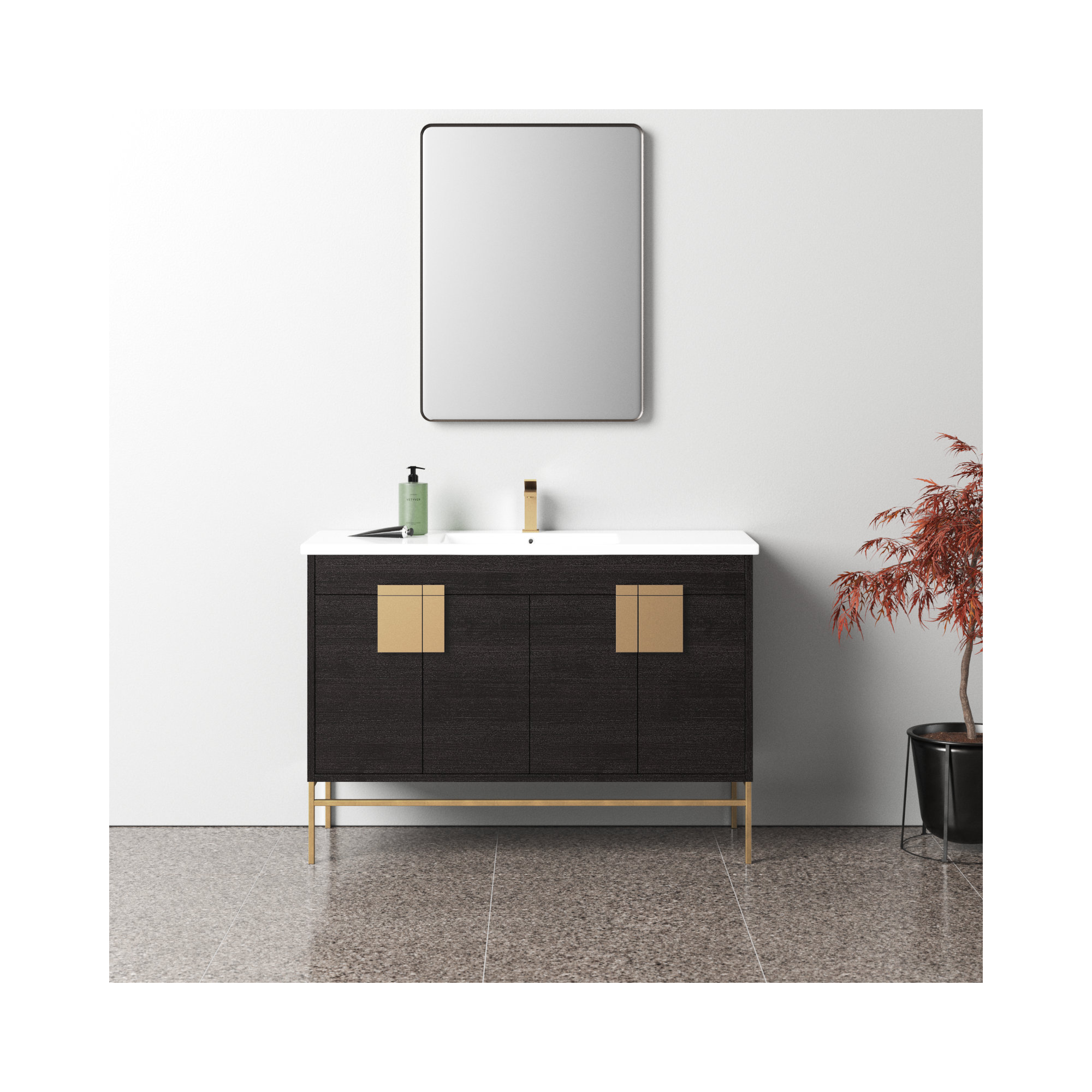 Maisie 48'' Single Bathroom Vanity, Black, Satin Brass
